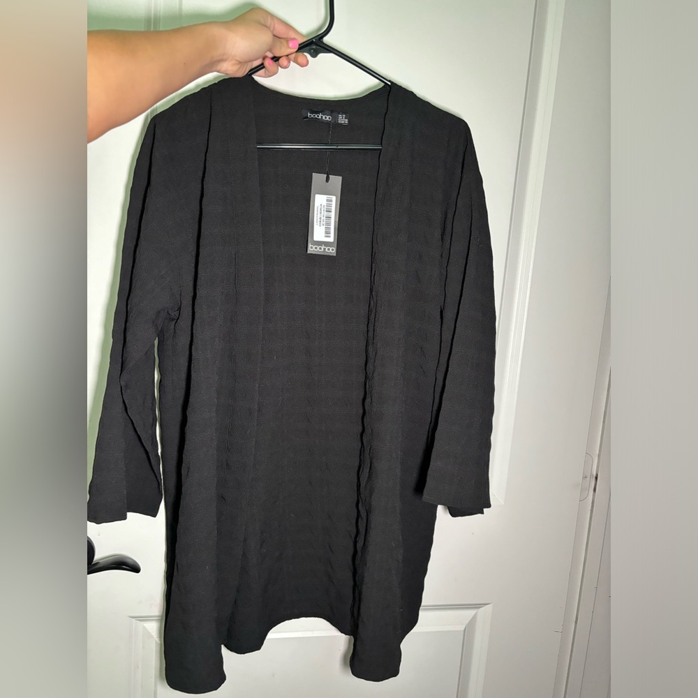 BOOHOO Black Textured Kimono Coverup